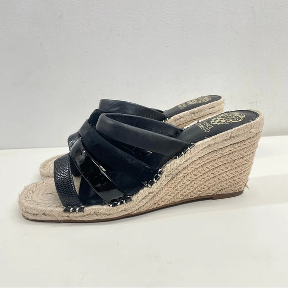 VINCE CAMUTO Black Molisana Wedge Slip On Leather Espadrille Shoes Size 11 - Picture 3 of 9